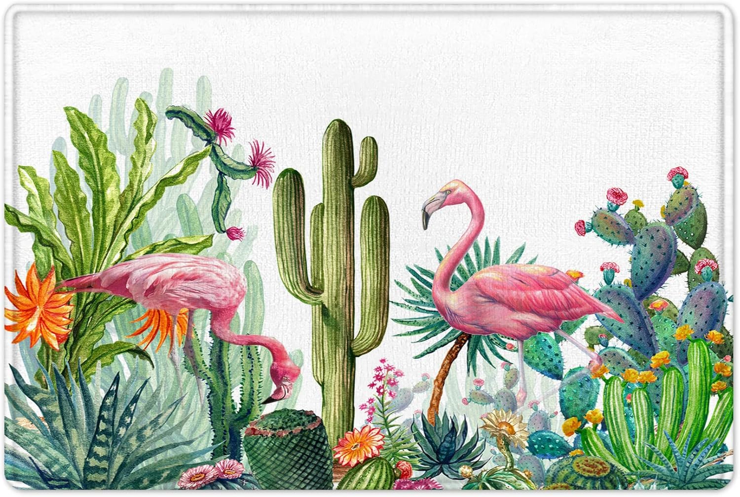 HVEST Pink Flamingo Shower Curtain and Bath Mat, Tropical Cactus Succulent and Floral on White Shower Curtain with Bathroom Rugs, 72X72 inches Sage Green Plant Shower Curtain Sets