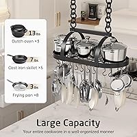 Vista 2 de KES Ceiling Pot Rack 34-Inch Hanging Pot Rack for Kitchen Oval Pot and Pan Rack Matte Black Pot Hanger with 20 S Hooks (For 16" and 24" Joist)