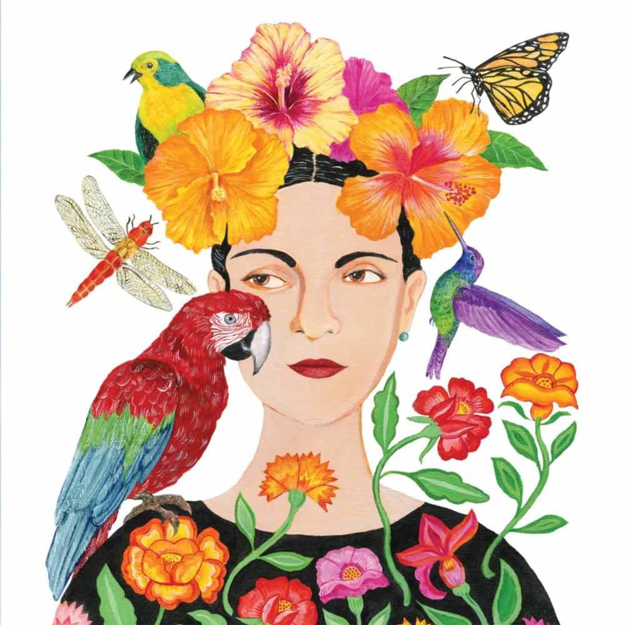 Set of 2 Individual Decoupage Paper Party Napkin Lady Parrot Birds Flowers Watercolor Decor Luncheon Napkins for a Birthday Holiday, Wedding, Cocktail Party