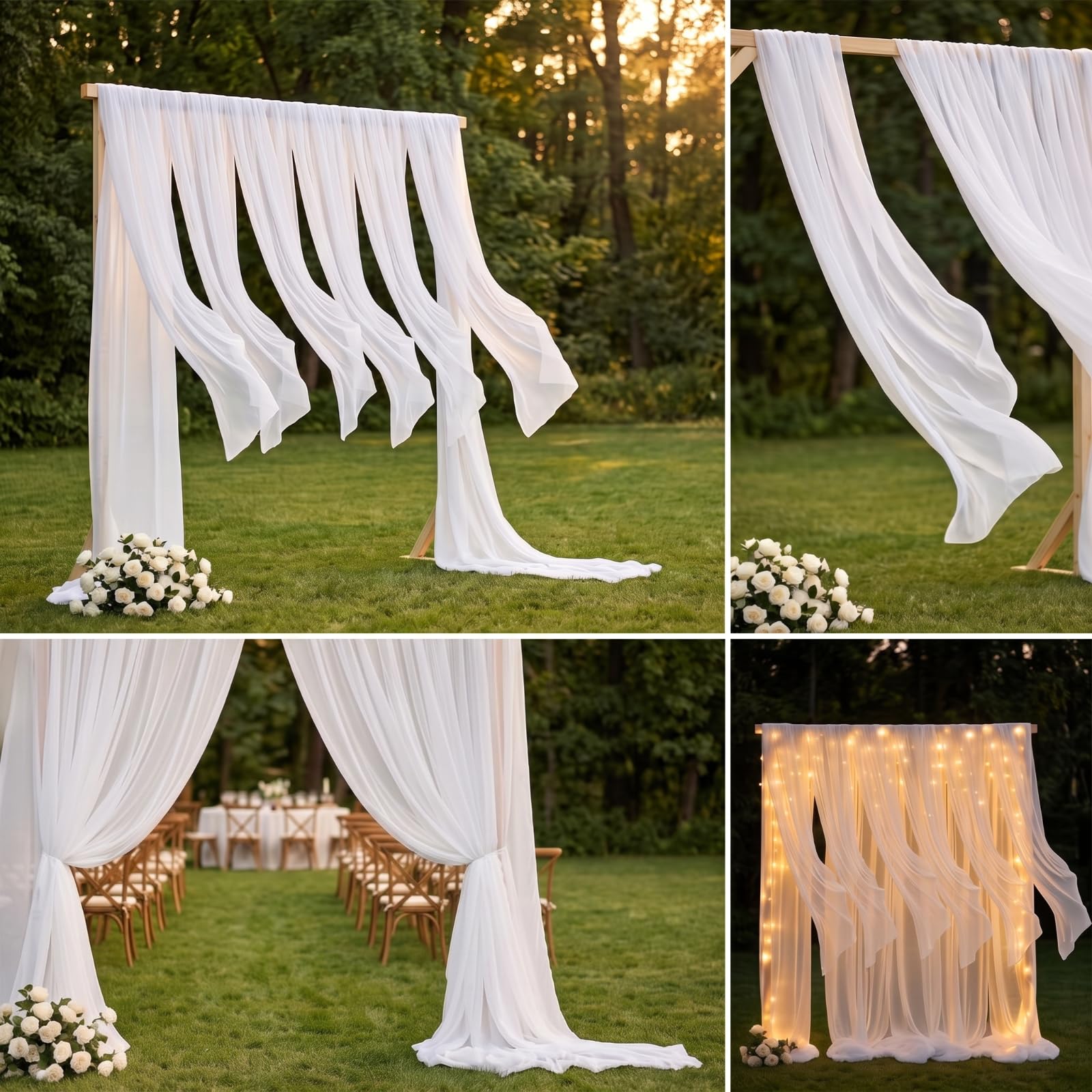 Namalu 6 Arche Tenture Mariage 75 x 500 cm Rideau en Tulle Blanc Voilage Blanc Drapé en Organza Rideau de Gaze pour Décoration de Mariage Cantonnière Décorative Cérémonie Fête Toile de Fond
