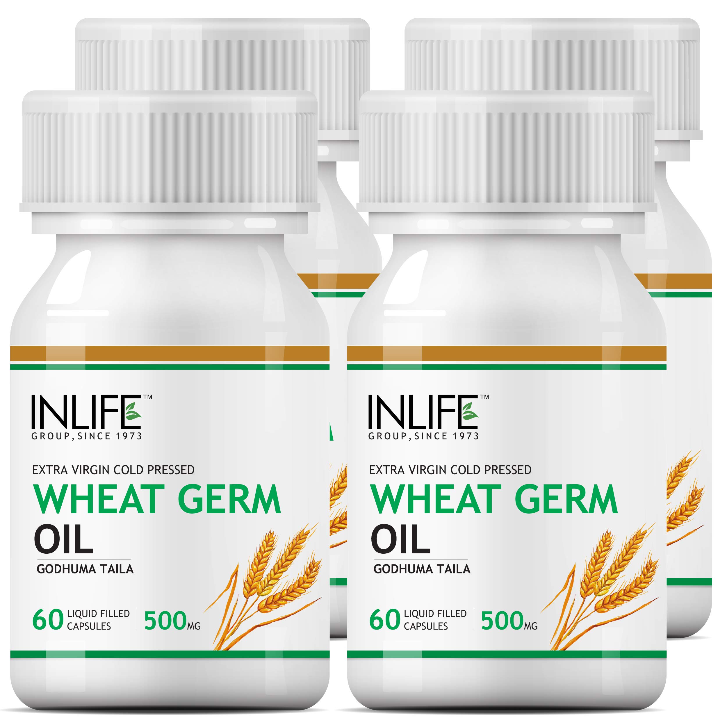 Inlife Wheat Germ Oil Supplement 500 mg - 60 Capsules (Pack of 4)