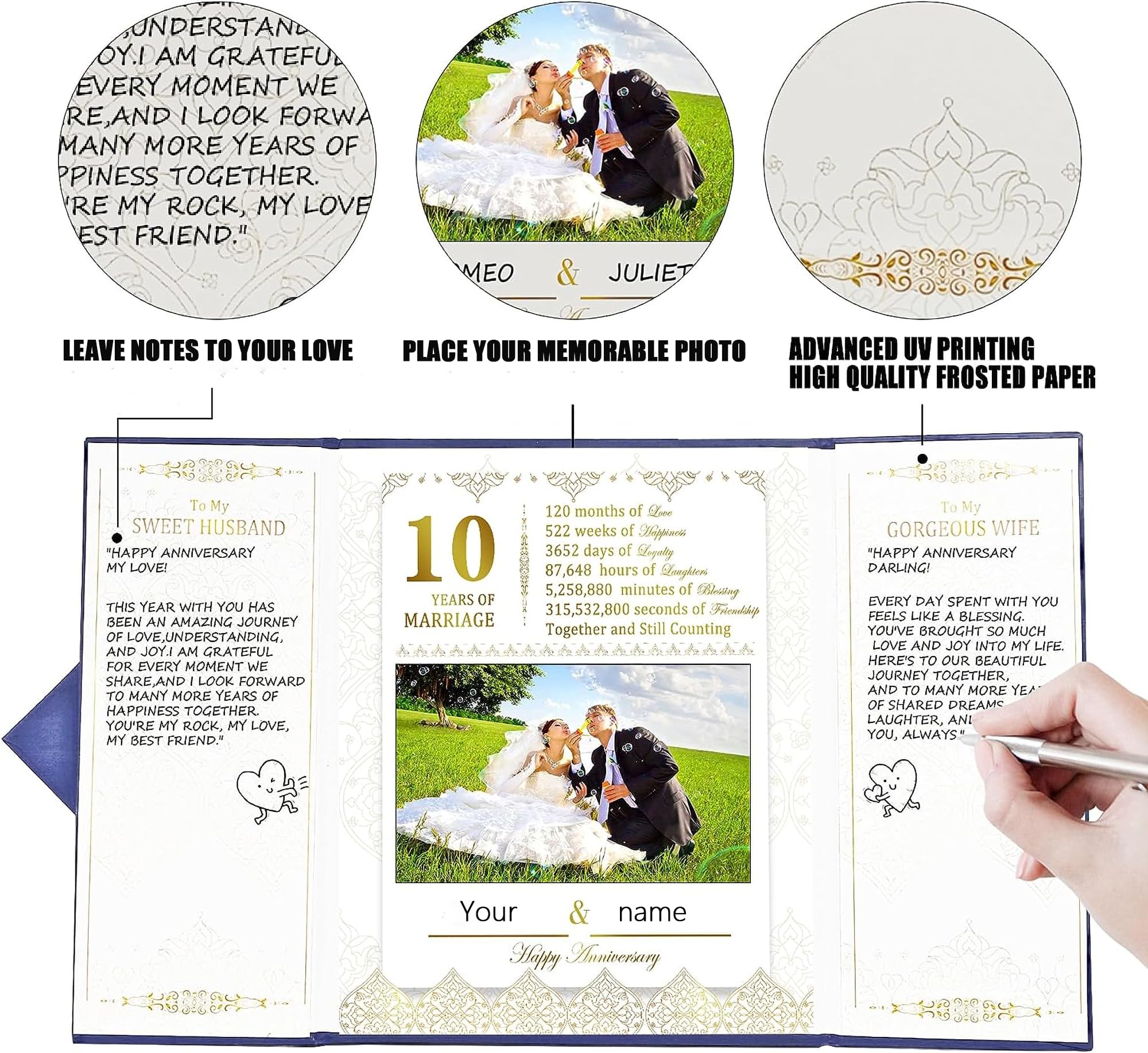 USMEI 10th Anniversary Wedding Romantic Gifts For Couple 10 Years of Marriage Self-Personalized Photo Anniversary Greeting Cards For Him Her Wife and Husband Keepsake Gifts - Image 2
