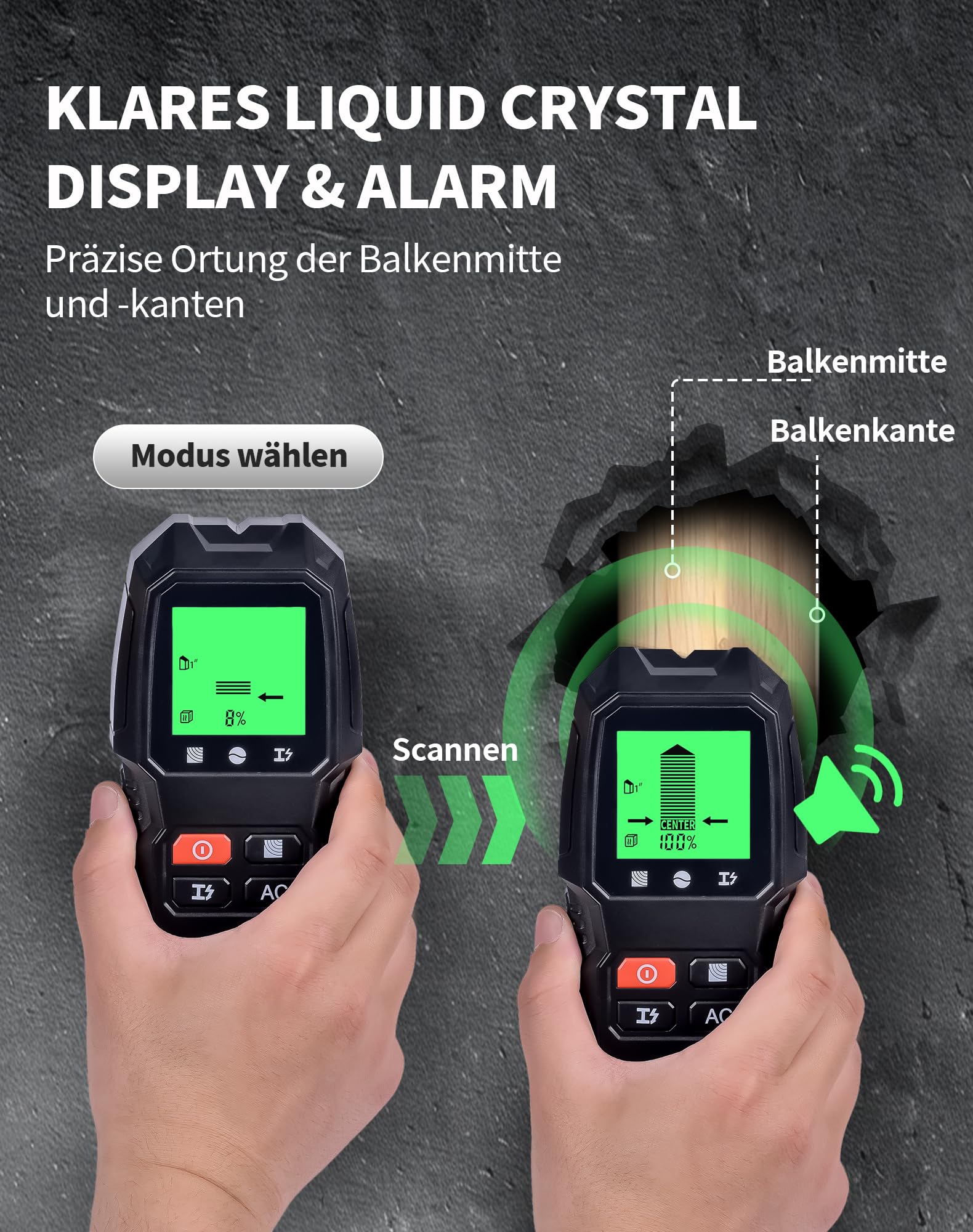 Detector, Sensor Electrónico 5 En 1, Escáner De Pared, Detector De Tubería Metálica – Con Pantalla LCD Y Alarma, Para Detectar Madera, Metales, Cables Eléctricos Y Objetos Magnéticos O No Magnéticos