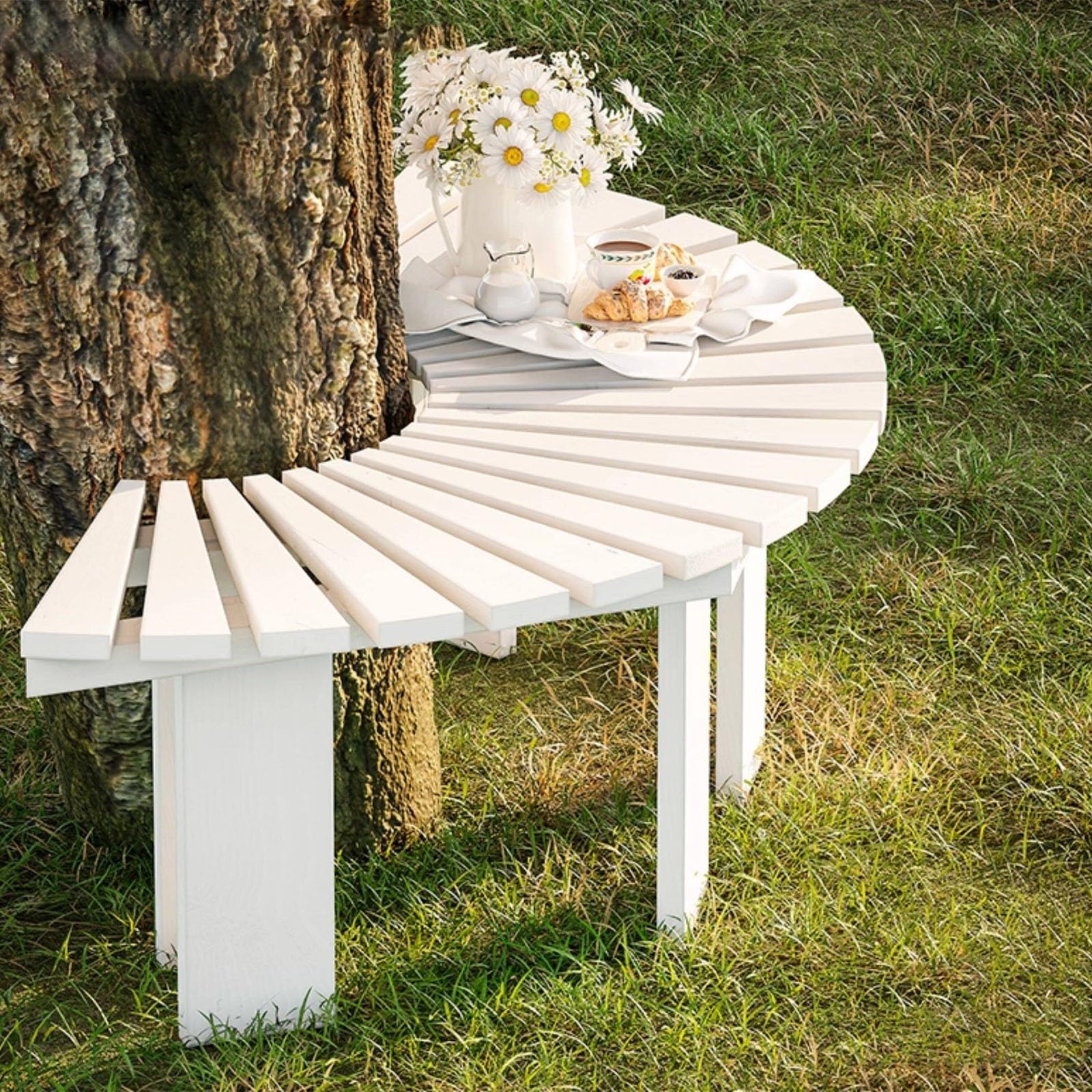 Banc de jardin incurvé en bois massif résistant aux intempéries premium
