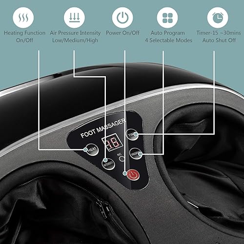 Miniatura 4 de Giantex Máquina masajeadora de pies con calor y control remoto, masajeador de pies Shiatsu con compresión de aire de amasamiento profundo, función