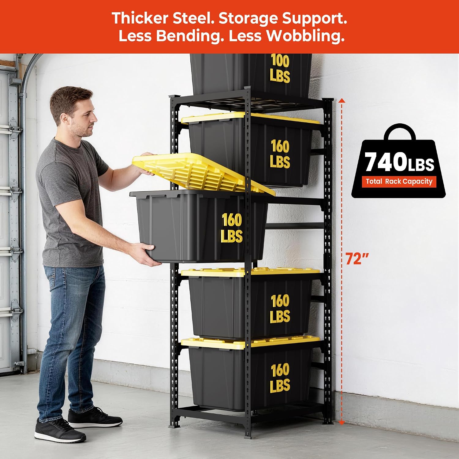 DYNALOAD 740lb 27 Gallon Tote Storage Rack, Heavy Duty 5-Tier Bin Organizer image 3