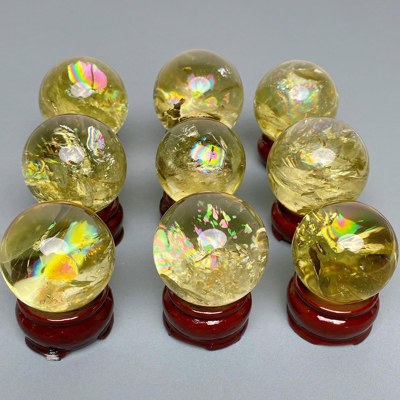 Naturalna kryształowa kula cytrynowa, kryształowa kula tęczowa, kryształowa kula lecznicza, figurka z podstawką, nowoczesne akcesoria do wystroju wnętrz,38~40mm