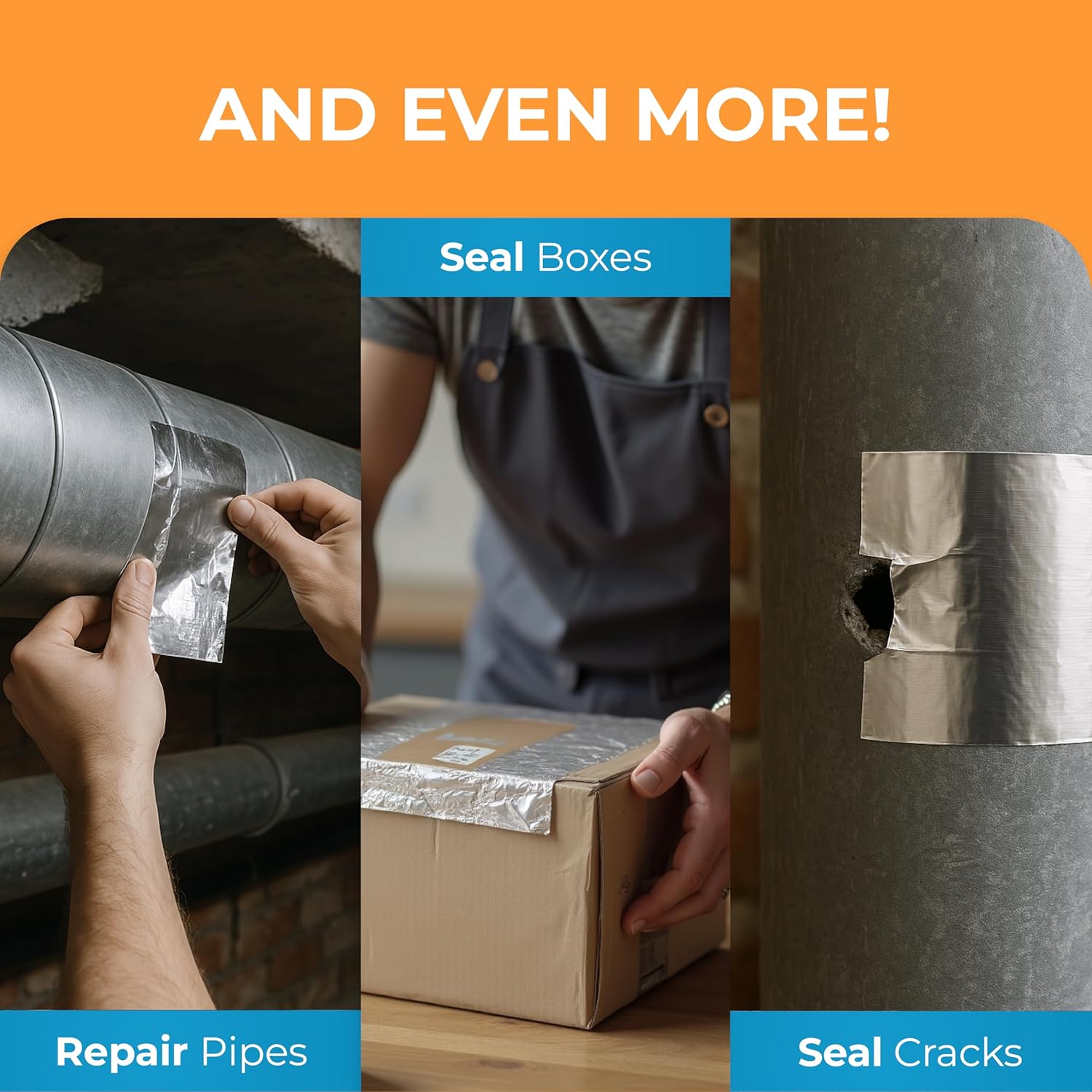 Aluminum 2" x 100 ft HVAC Duct Tape, High Temp Waterproof Foil Tape for AC, Thick Fire Proof Cold Weather Metal Tape, Air Conditioner Vent & Pipe Repair, Heavy Duty Flex Duck Tape for Insulation