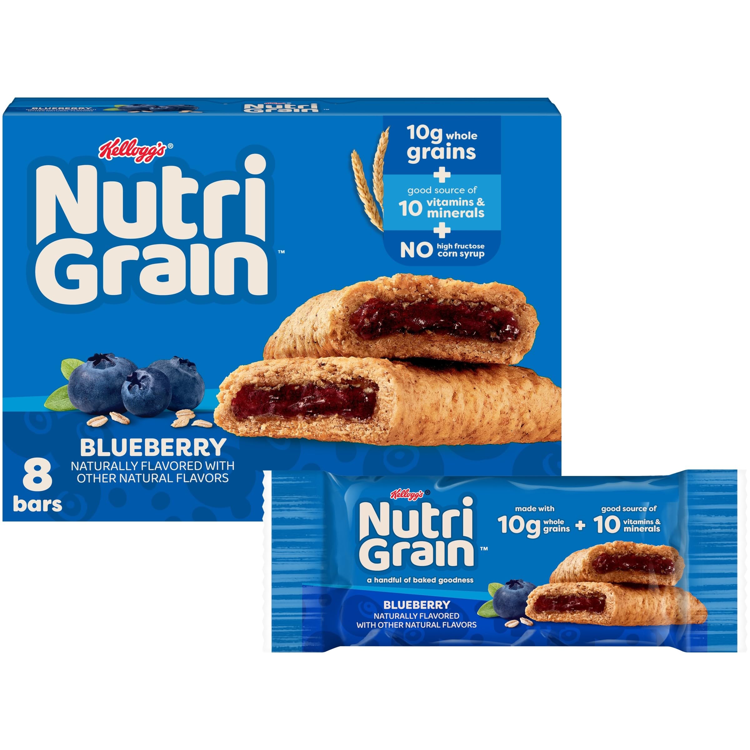 Breakfast Bars, Made with 10g Whole Grains, Snack Bars, Blueberry, 10.4oz Box (8 Count)