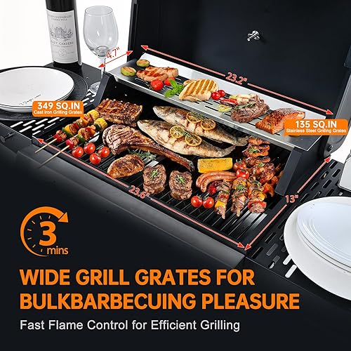 Miniatura 17 de Parrilla de gas propano de 2 y 1 quemador, parrilla de barbacoa de acero inoxidable de 31,000 BTU para cocina al aire libre, jardín y patio