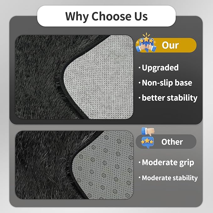 Alfombra 8x10 para Sala de Estar, Suave y Esponjosa, Negra, Antideslizante, Lavable miniatura 6