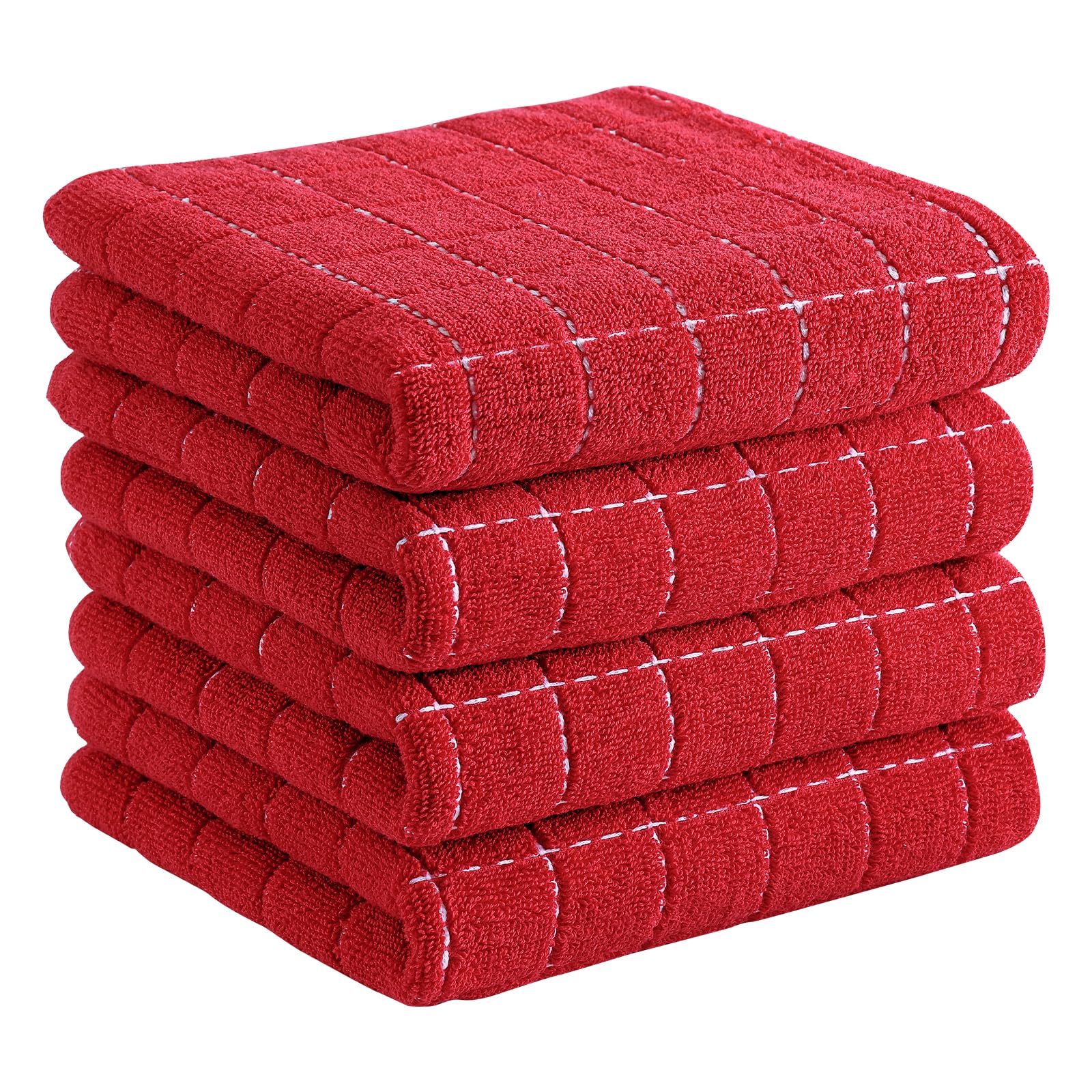 Homaxy 100% Cotton Terry Kitchen Towels, 4 Pack, Red | Ultra Soft and Absorbent Dish Towels for Kitchen, Suitable for Drying and Washing Dishes
