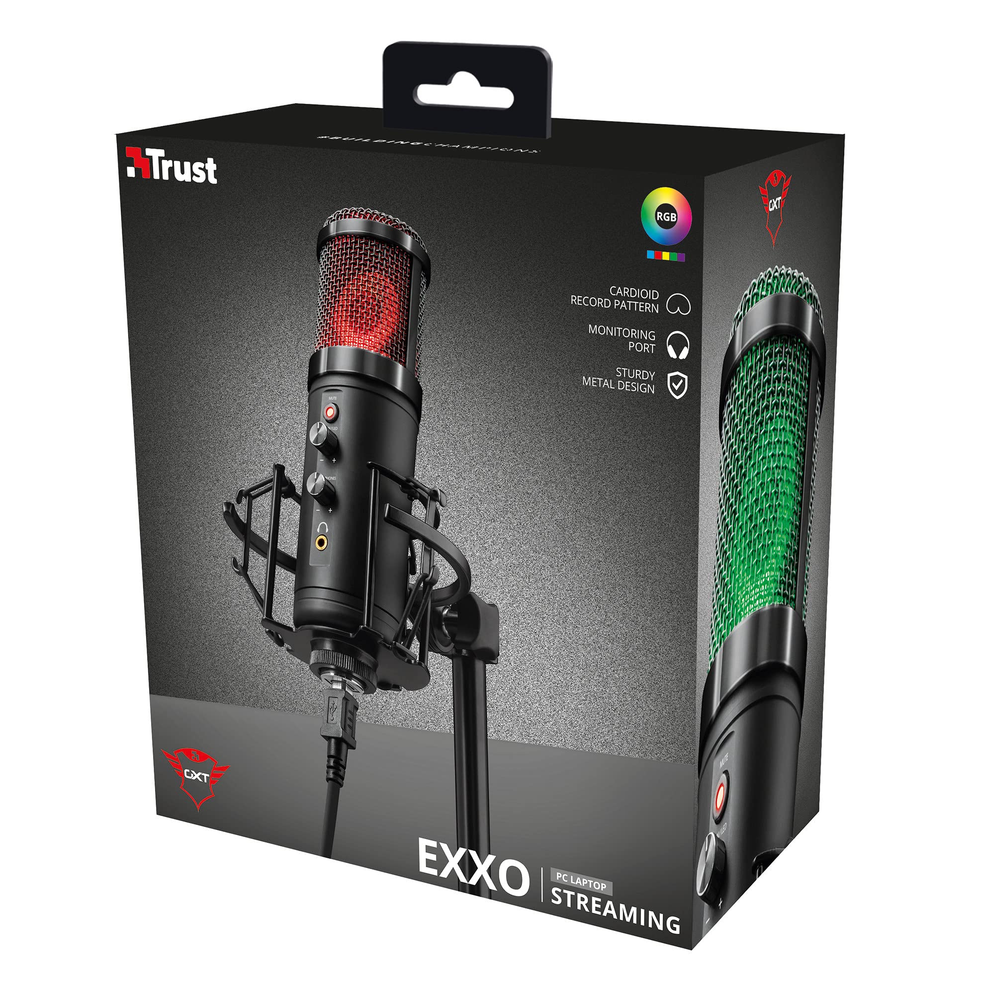 Trust Gaming GXT 256 Exxo USB Gaming Mikrofon für PC, PS4, PS5, RGB LED, Streaming, Podcast, schwarz