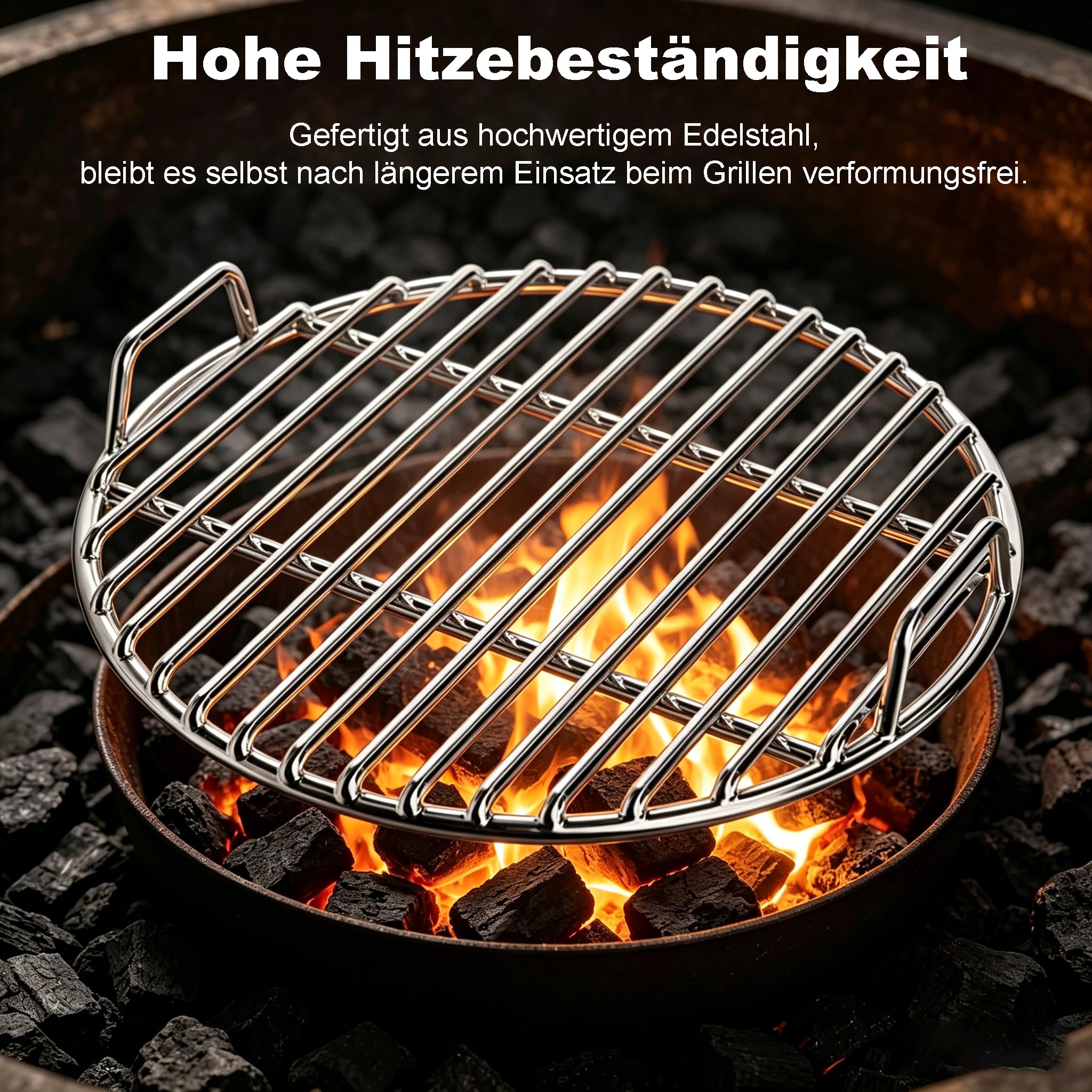 Grillrost Edelstahl Rund, Ø 28/30/33/35/38/40/43/45 cm, Für Kugelgrill, Holzkohlegrill & BBQ, Robuster BBQ Rost, Gleichmäßige Hitzeverteilung, Leicht zu Reinigen, Tragbares Grillzubehö. (40cm)