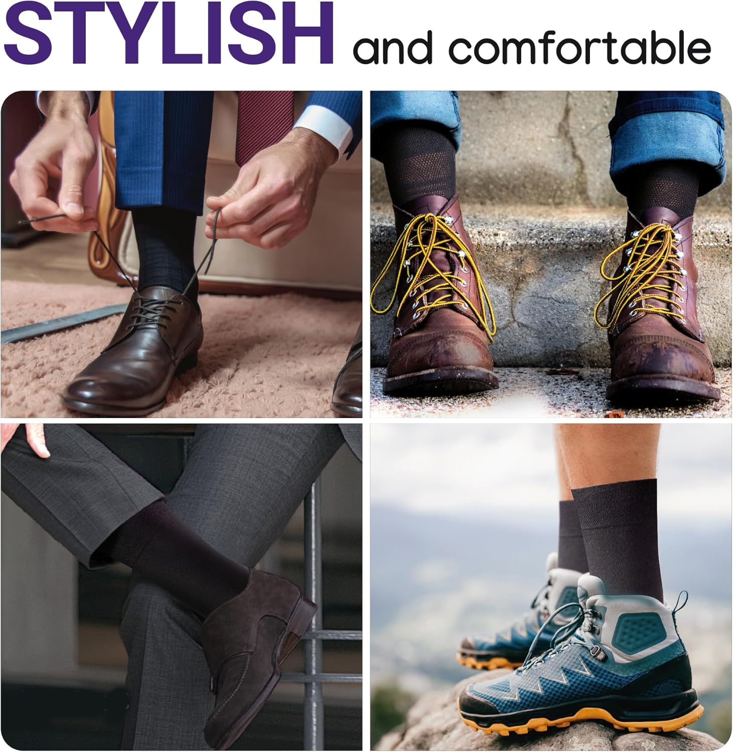 Duna Cotton Mens Black Dress Socks 4 Pairs - Super Soft and Breathable Daily Lightweight Crew Socks size 7-9, 10-12,13-15 - Image 6