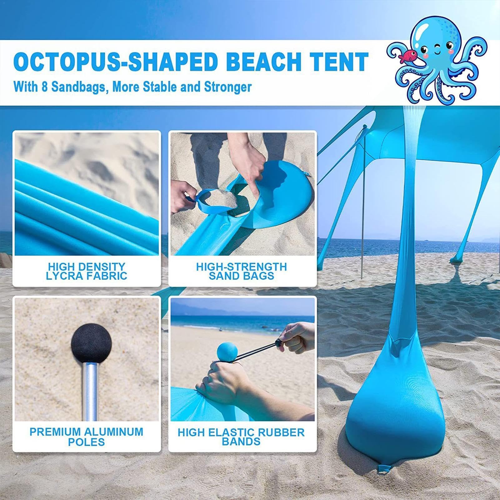 Tienda de campaña de Playa, toldo portátil para Exteriores, protección UV | refugio de playa ligero para la familia, tienda de campaña de fácil instalación, campamento en la playa, sombrilla para patio