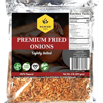 Crispy Fried Onions Lightly Salted | 100% Natural Non-GMO | Gluten Free | KETO Friendly | Low Carb | Resealable Bag | 32 oz | By Nawabi Life