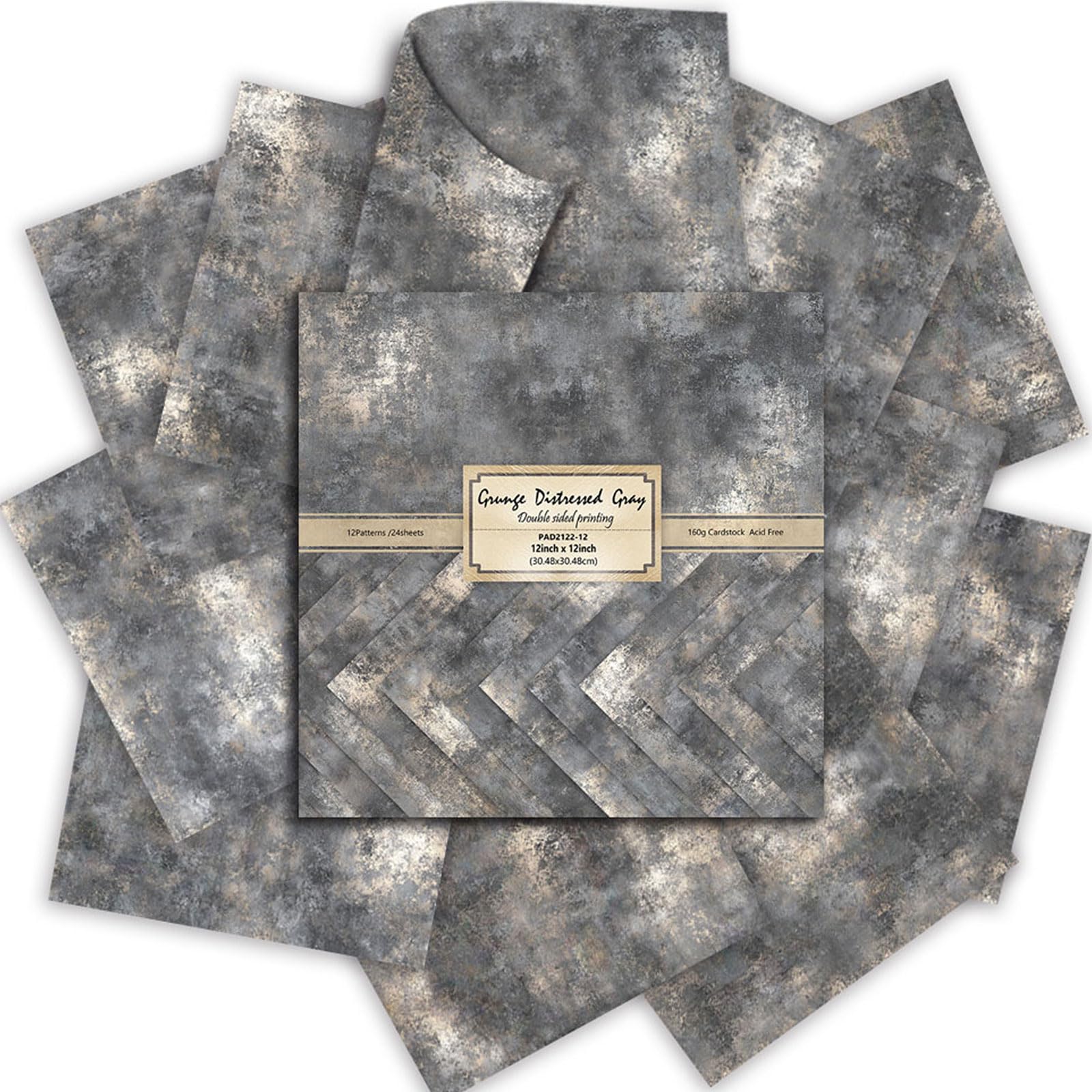 Scrapbook Papier 30.5x30.5cm, 24 Blätter Doppelseitig Bastelpapier (Grau) | 160g Kartonpapier Vintage Buntes Dekorpapier zum Basteln für Scrapbooking, DIY-Kunstkarten, Fotoalbum Journals Dekoration