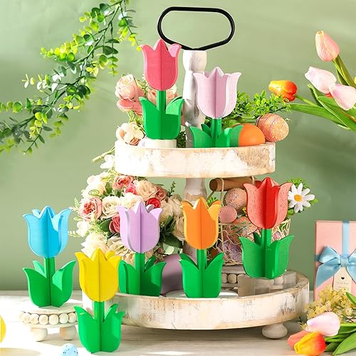 Miniatura 2 de Yaocom 14 piezas de regalo para el día de la madre, tulipanes de madera, bandeja escalonada, decoración de tulipanes de madera, centros de mesa,