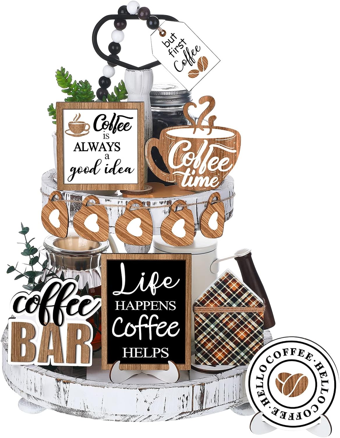 FairySandy 11 Pcs Tiered Tray Decor Farmhouse Set, Delicious Coffee