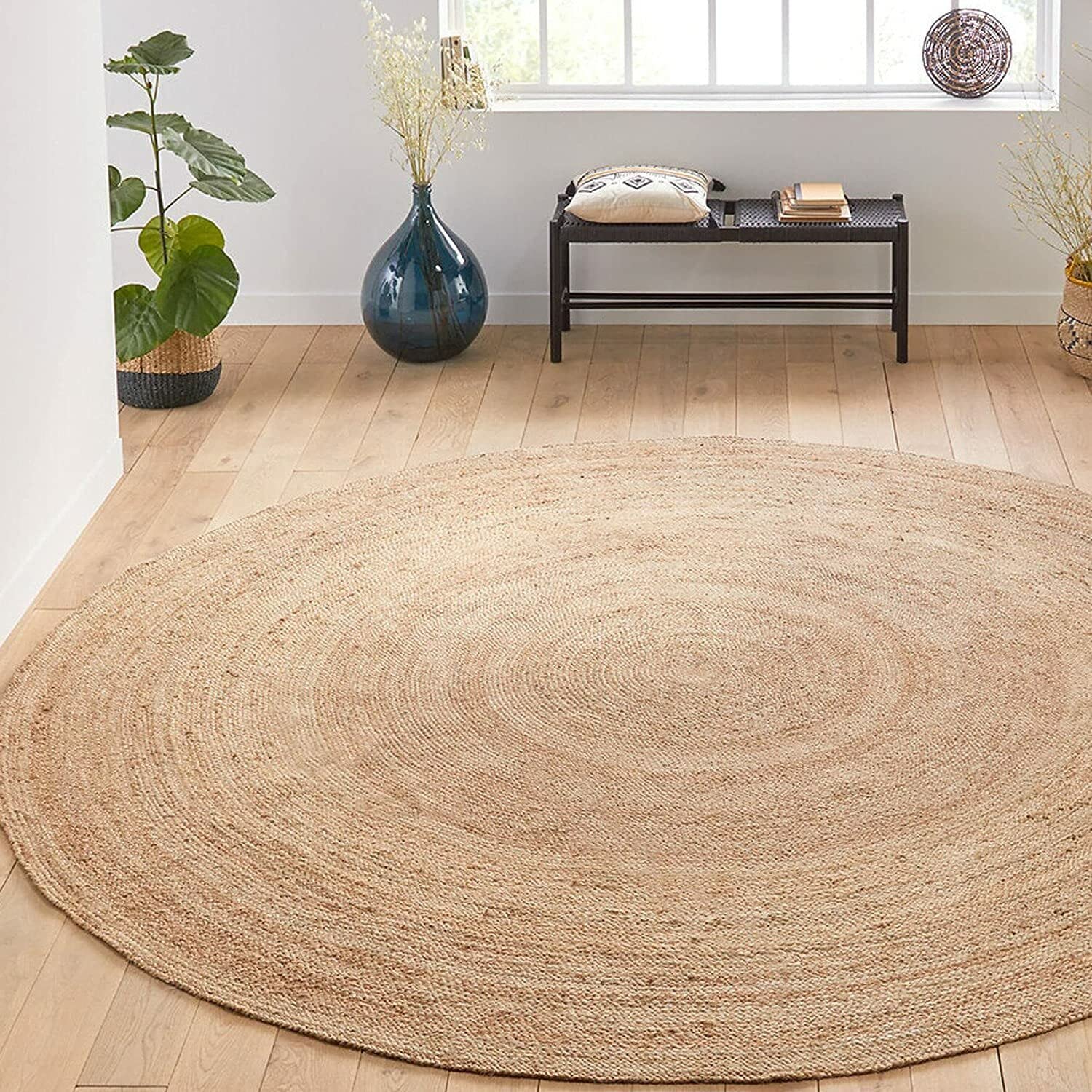 Ripaz Tapis Rond tissé à la Main en Jute Naturelle (180 cm de circonférence)