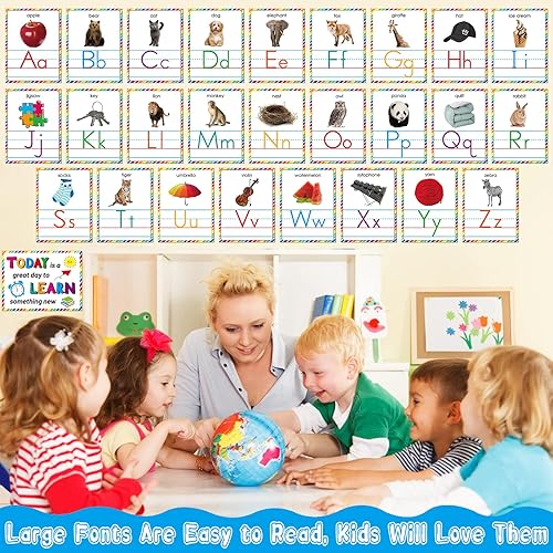 Miniatura 6 de Juego de 67 tableros de anuncios del alfabeto y números, tarjetas educativas manuscritas, números del alfabeto, colores, formas, pósteres de