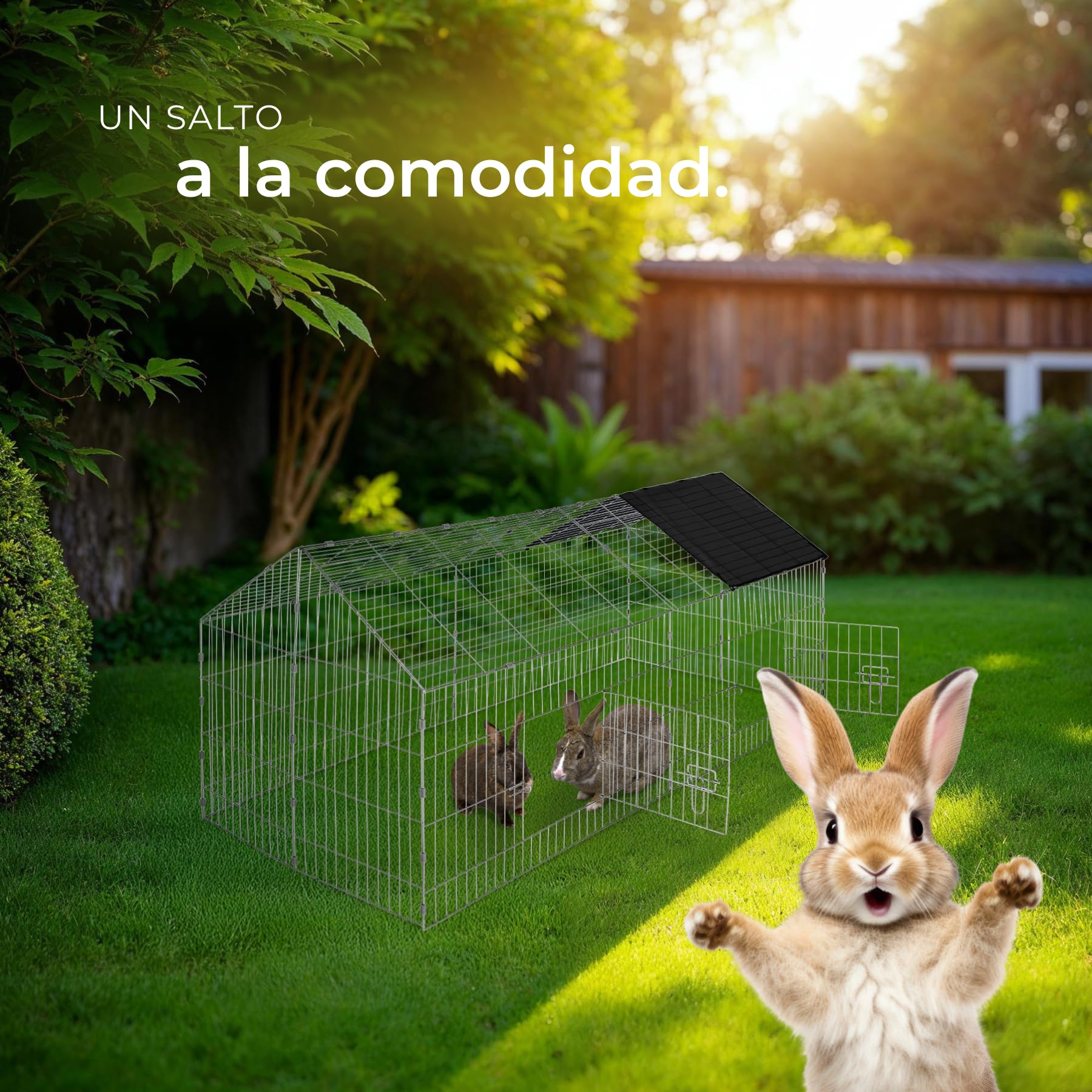 tectake® Jaula Conejo, Casa para Conejos de Mascota al Aire Libre, Conejera Exterior con Caseta Funcional y Acceso Fácil, Diseño Cómodo y Seguro - 180 x 75 x 75 cm Negro