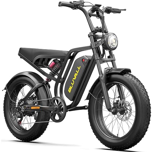 BLUVALL Electric Bike for Adults，Peak 1500W e Bike，20" x 4.0 Fat Tire, 52V20AH Removable Battery，35MPH/40-60 Miles Range, Hydraulic Brakes, 7-Speed Shimano Gears, Full Suspension E-Bike for Off-Road