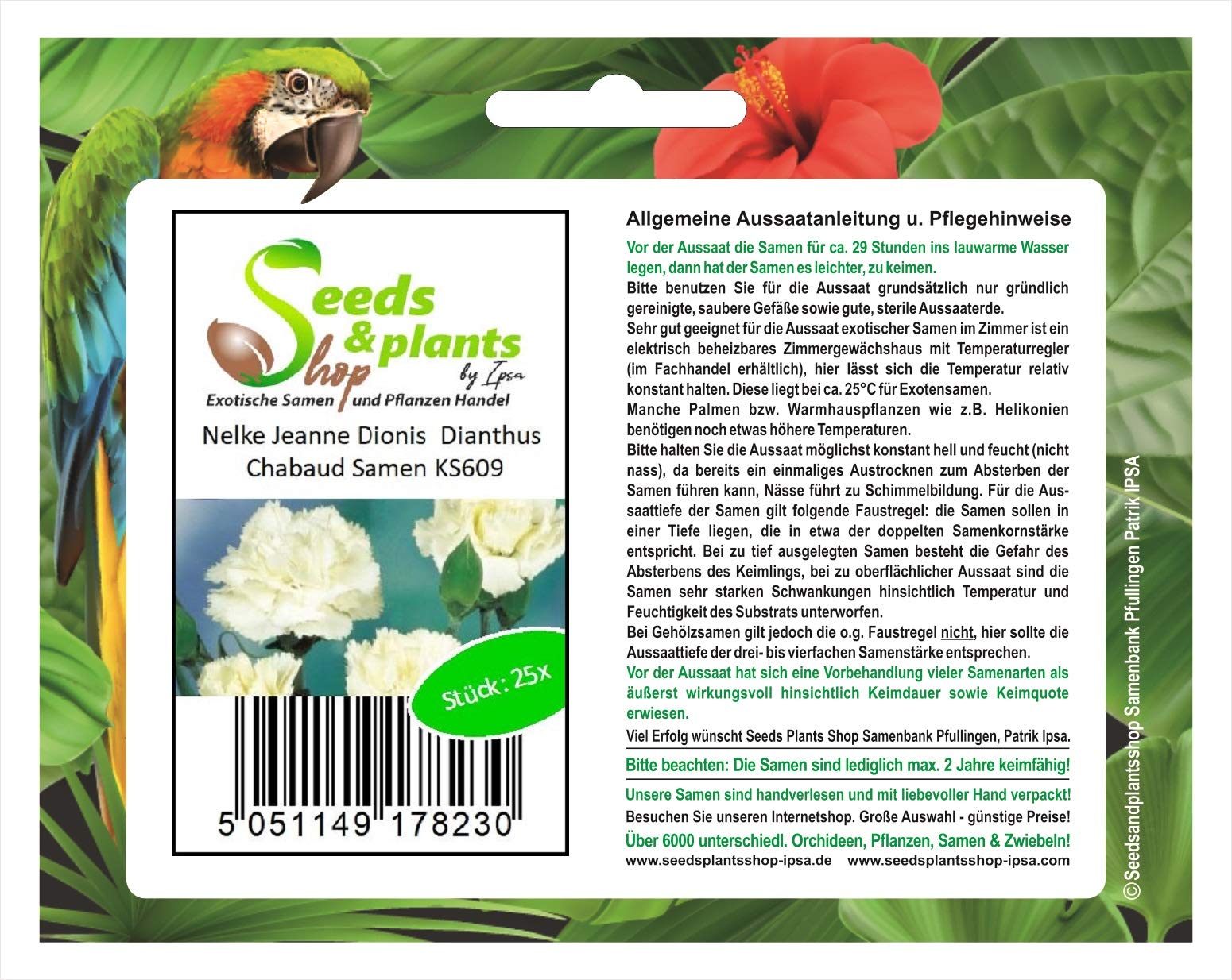 Pcs - 25x Carnation Jeanne Dionis Dianthus Chabaud Seeds KS609 - Seeds & Plants Shop by Ipsa