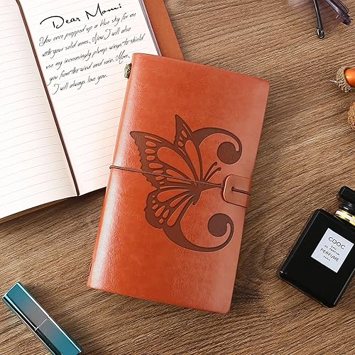 Miniatura 6 de Booson Diario de viaje inicial personalizado con mariposas, cuaderno de cuero, diario recargable, bloc de notas de escritura, monograma, regalo para