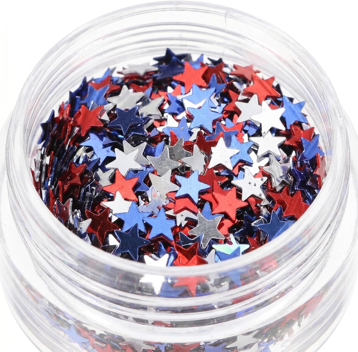 6Pcs Patriotic Star Nail Glitter, Red White Blue Chunky Nail Art Flakes, 4th of July Sequins for Independence Day, Memorial Day, Manicure and DIY Finger Decorations
