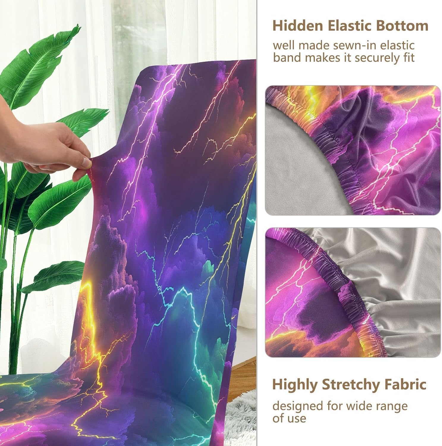 ALAZA Chair Covers for Dining Room, Rainbow Lightning Pattern Stretch Chair Cover Sets Chair Protector Removable Washable for Ktichen Restaurant Hotel