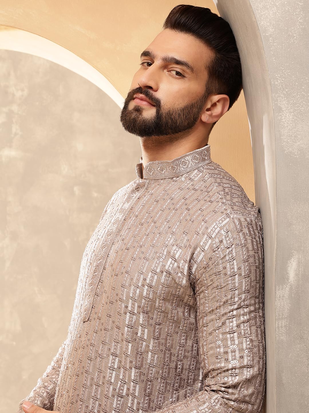 Sojanya (Desde 1958 - Kurta larga de rayón de algodón para hombre, hilo brillante, lentejuelas, solo kurta larga)