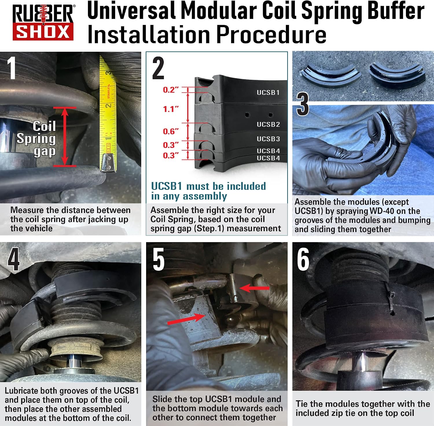 U.S. RubberShox UCSB Series Universal Front-Rear Automobile Coil Spring Buffer/Spacer and Suspension Shock Absorber, Hardness 70HA (1/4 Module)