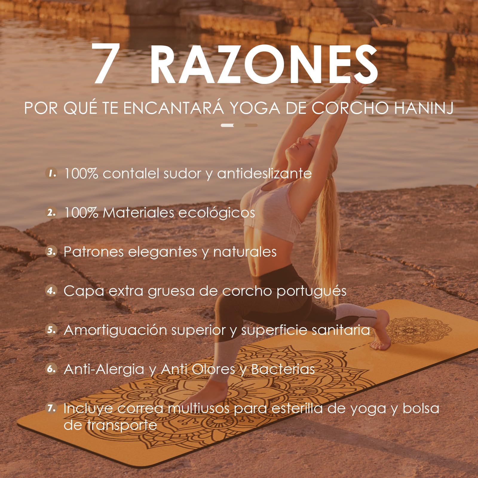 Ecologica Esterilla Yoga Antideslizante - Colchoneta Yoga de Corcho Natural, Incluye Correa de Hombro y Bolsa de Transporte,Para Yoga y Pilates,Esterilla Deporte - Yoga Mat 183 x 61CM