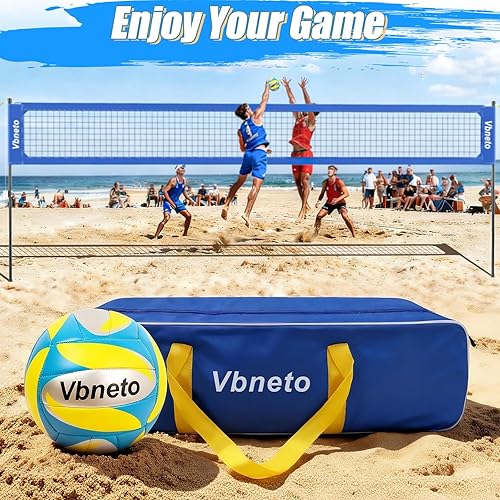 Miniatura 6 de Red de voleibol para patio trasero, red ajustable resistente y antideslizante para exteriores con sistema de cabrestante, juego de voleibol de playa