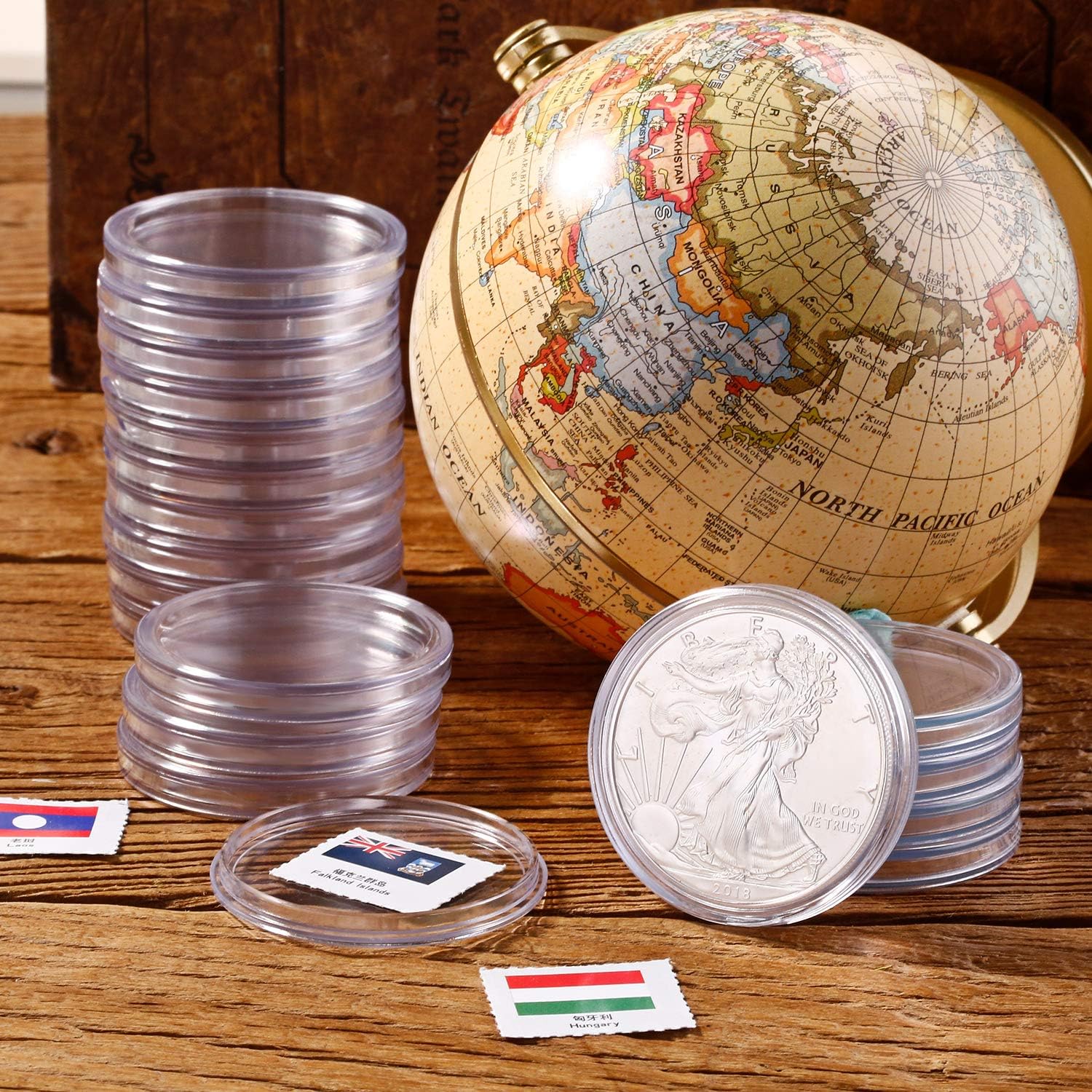 Hicarer 120 Pieces 40 mm Silver Coin Capsules Coin Case Coin Holder Storage Container with Storage Organizer Box for Coin Collection Supplies : Office Products
