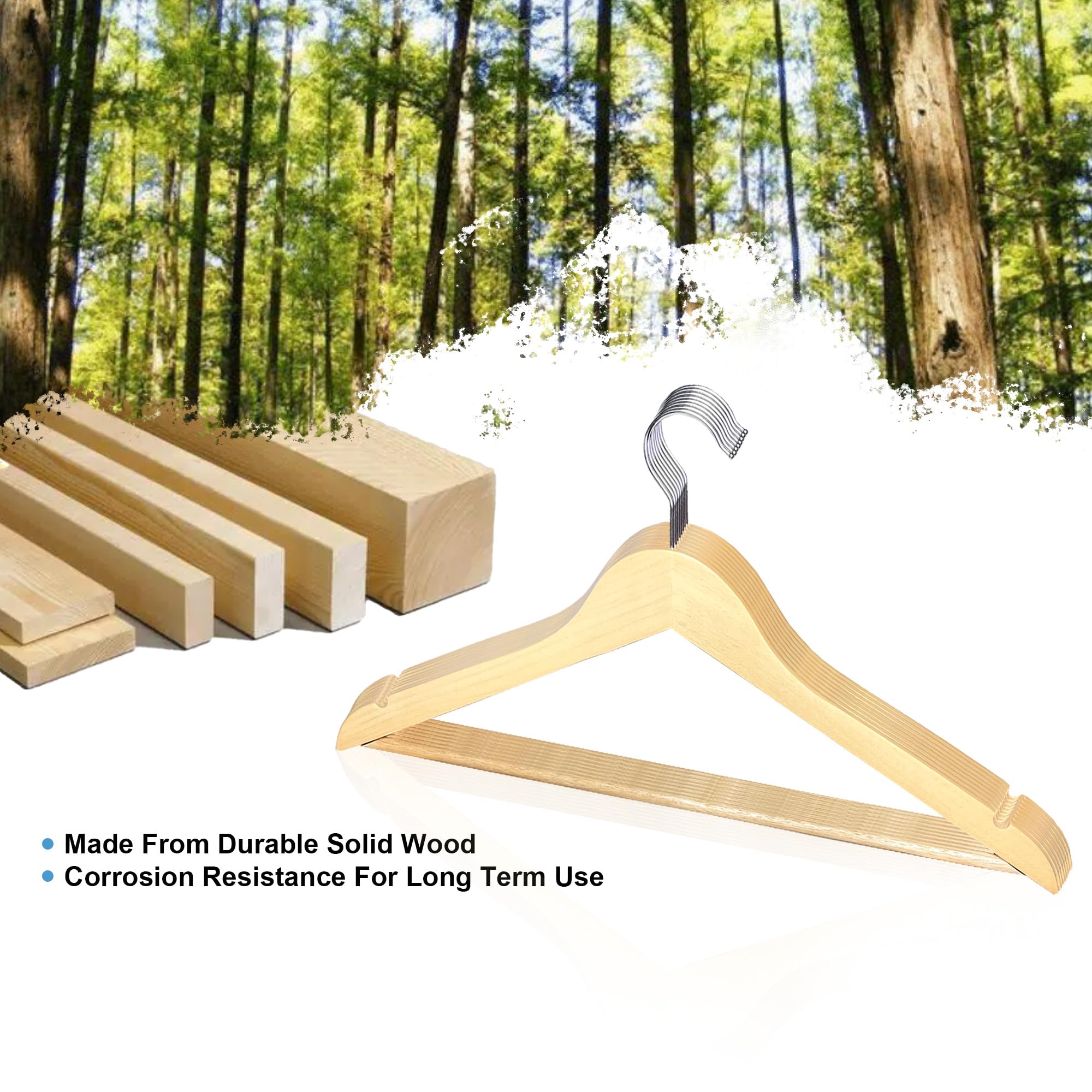 Grucce in legno naturale, con tacche antiscivolo, resistenti, per camicie, giacche, vestiti, pantaloni, confezione da 20