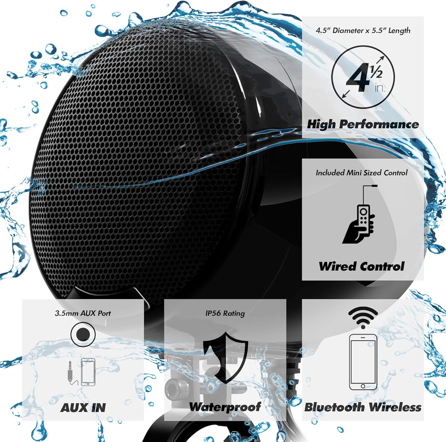 Black Friday - 60% OFF GoHawk AN4-QX Gen.2 All-in-One 1200W Built-in Amplifier 4.5 Waterproof Bluetooth Motorcycle Stereo 4 Speakers Audio Amp System AUX for 1 to 1.5 Handlebar Harley Cruiser Can-Am ATV UTV RZR Polaris