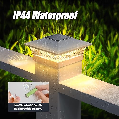 Miniatura 6 de APONUO Luces solares para tapa de poste de 15 lúmenes, luces solares de poste de 4 x 4, 2 modos de color al aire libre, impermeables para tapas de