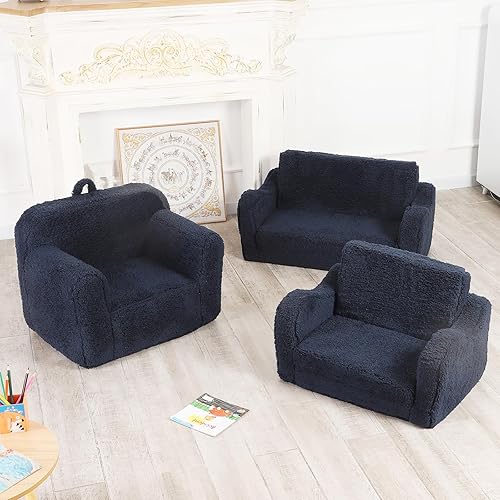 Miniatura 6 de Silla Sherpa Suave y Acogedora para Niños, Silla de Espuma Tierna para Niños Pequeños para Niños y Niñas, Azul Oscuro