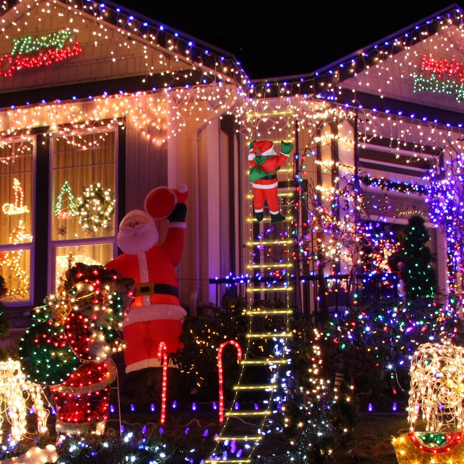 NQEUEPN Luci per Scaletta Natalizia, Luci per Scaletta da 3m con Babbo Natale Decorazioni Natalizie per Esterni Decorazioni per Scale a LED per Finestre Esterne per Interni Giardino Muro di Casa