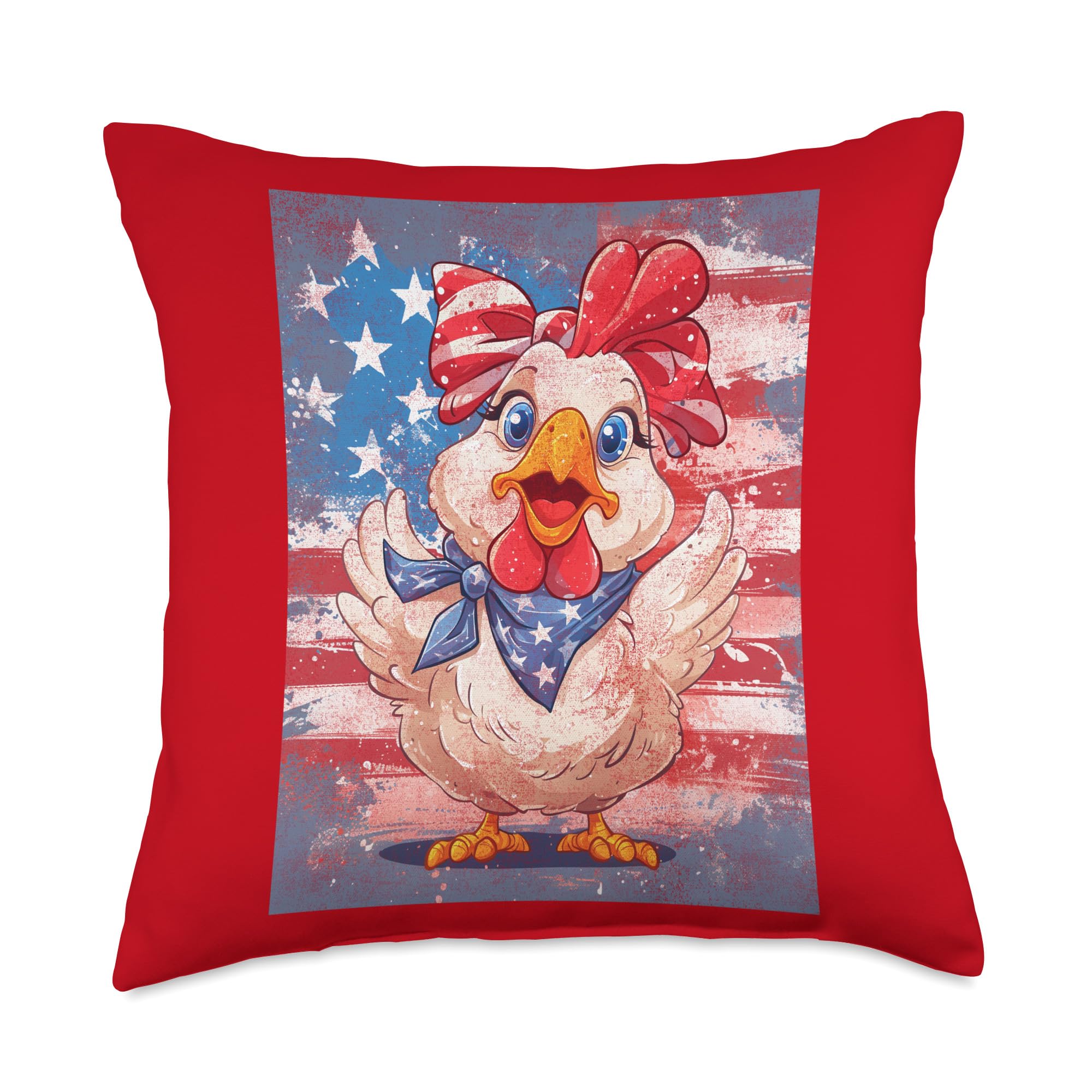 Americana Chicken And American Flag Patriotic USA Design Throw Pillow