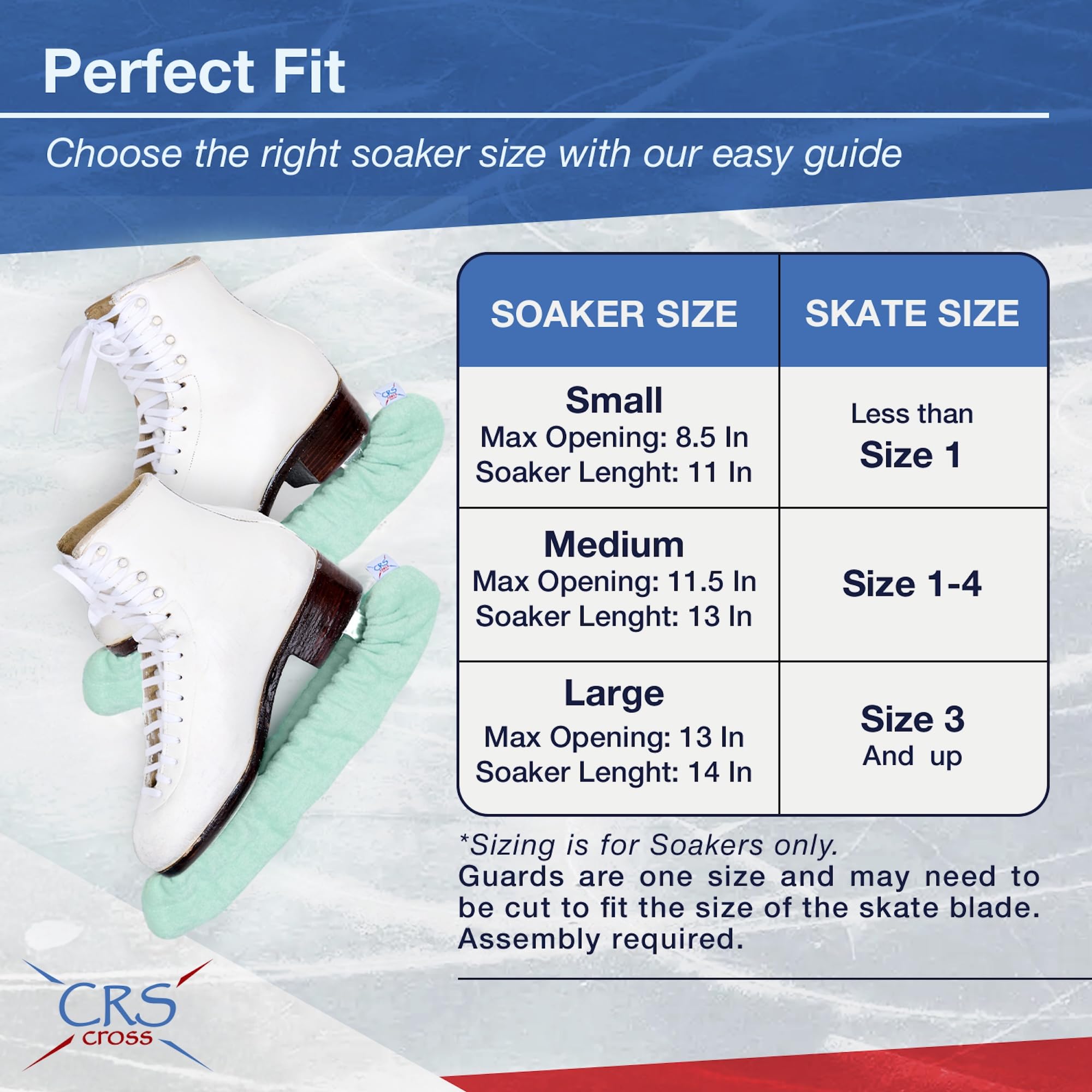 CRS Cross Skate Guards, trempettes et Serviette – Protections de Patinage à Glace et Housses de Lames de Skate Souples pour Patinage Artistique ou Hockey