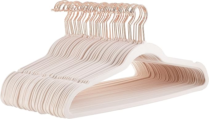 Amazon Basics Slim Velvet, Non-Slip Suit Clothes Hangers, Pack of 50, Blush Pink/Rose Gold