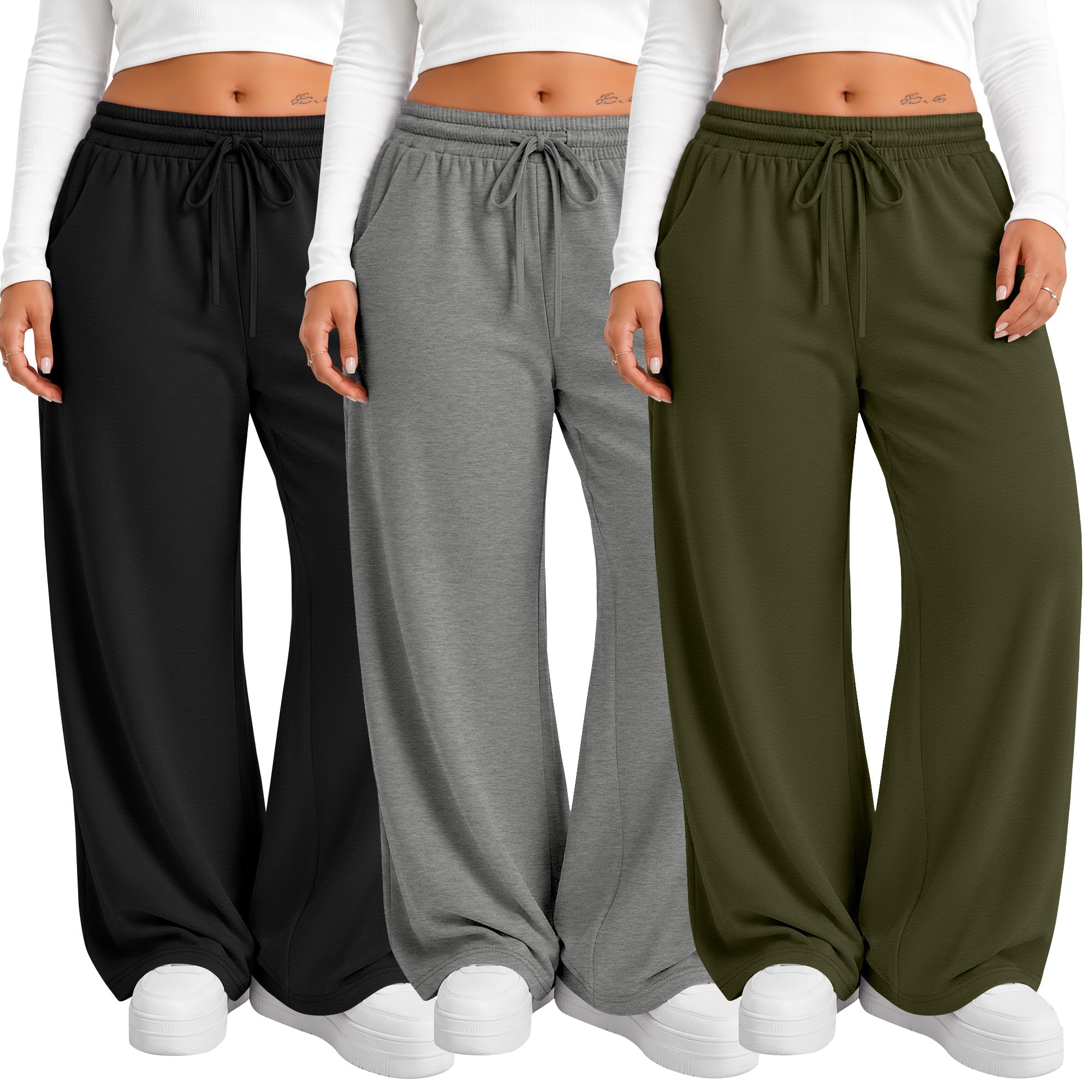 Neer 3 Pack Women's Plus Size Sweatpants Wide Leg Athletic Pants