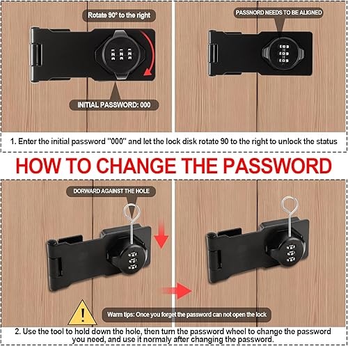 Miniatura 7 de Cerradura de gabinete con combinación de cerraduras de puerta de contraseña para gabinete doméstico, cerraduras de combinación de 90180 grados,