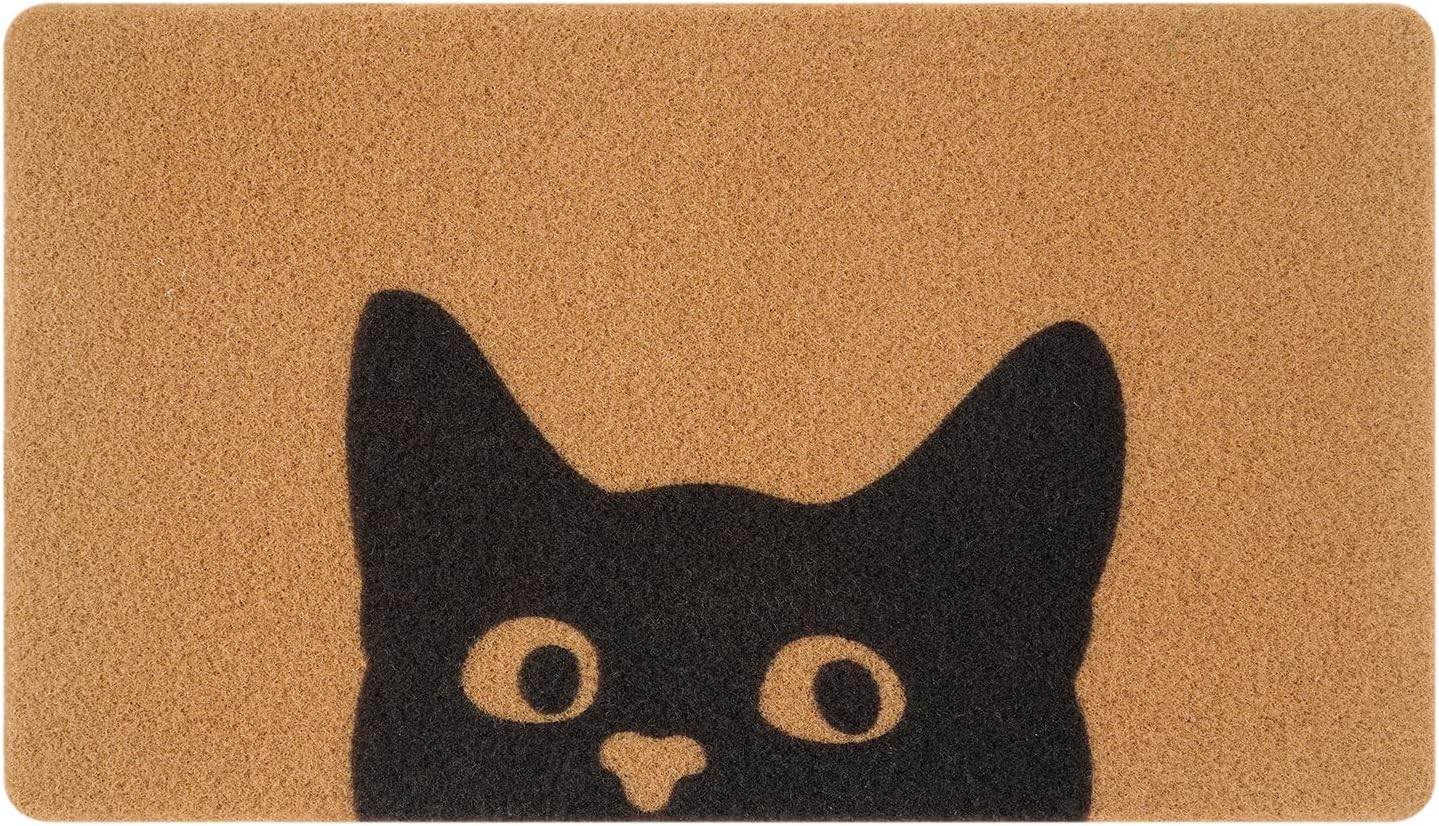 Door Mat Outdoor Indoor Welcome Mats, Cute Cat Front Doormat, Non Slip Durable Entrance Rugs for Front Door, Inside Outside Entry, Porch, Resist Dirt, 17" x 30", Easy to Clean