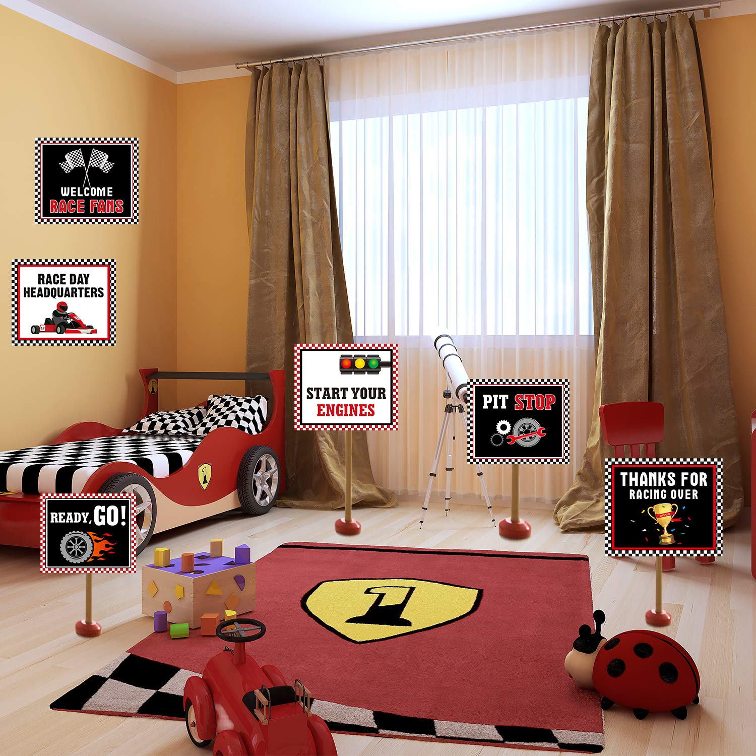 Buy 9 Pieces Racing Car Party Decorations, Race Sign Black Laminated