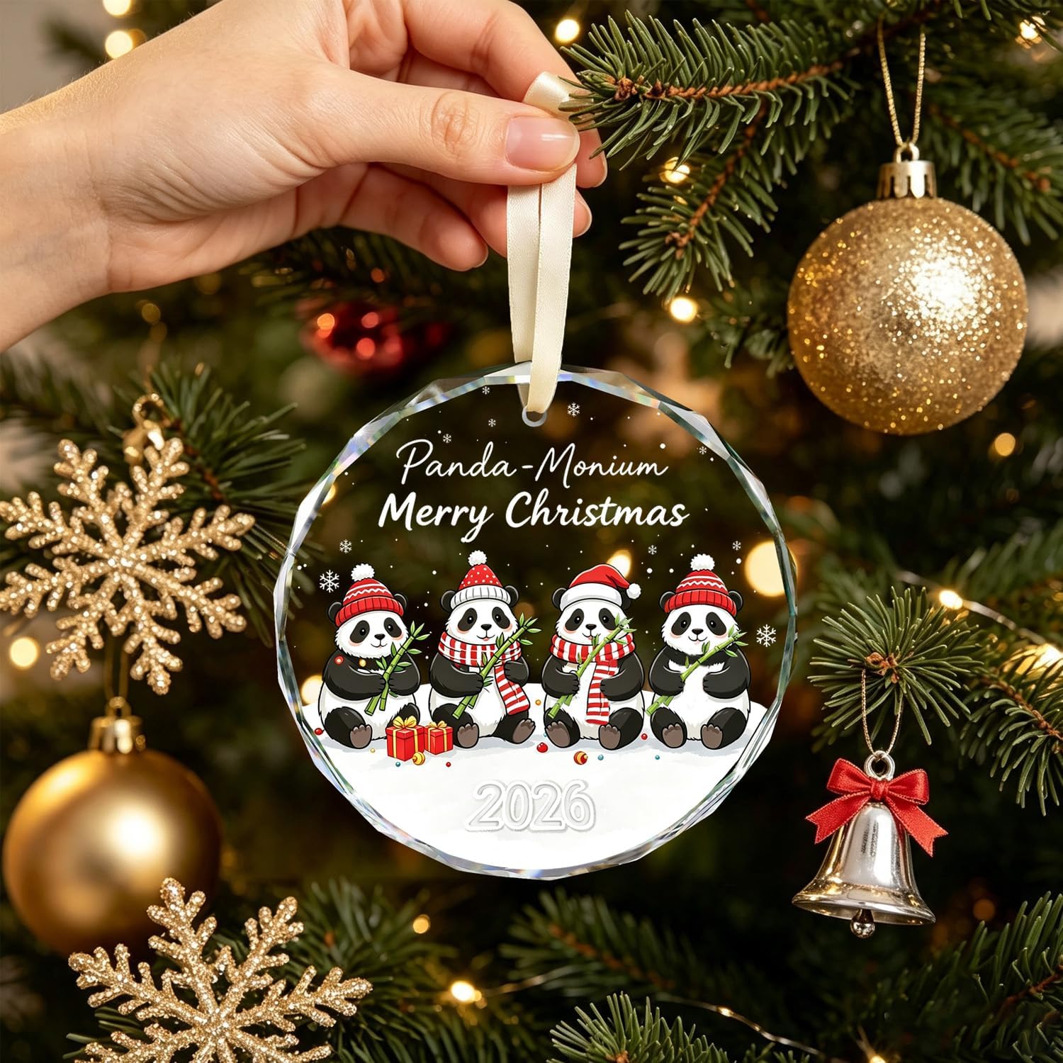 VYBRID 2026 Family Crystal Ornament, Cute Panda‑Monium Xmas Tree Hanging Ornament, Merry Christmas Keepsake Decoration, for Panda & Animal Lovers image 2